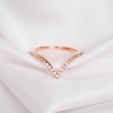 Moissanite Chevron Band: Sterling Silver V-Shape Wedding Ring Set