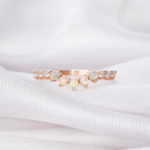 Opal Sterling Silver Wedding Band with Moissanites