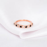 Black Onyx Sterling Silver Band with Moissanites - Dainty Milgrain Wedding Ring