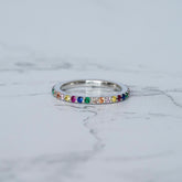 Sterling Silver Rainbow CZ Eternity Band, Anniversary Gift