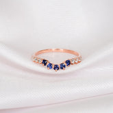 Blue Sapphire Sterling Silver Curved Wedding Band, Anniversary Ring