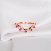 Ruby Leaf Sterling Silver Wedding Band, Dainty Anniversary Ring
