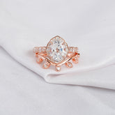 Oval Moissanite Engagement Ring Set, Sterling Silver Art Deco Bridal Ring