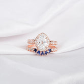 Art Deco Oval Moissanite Engagement Ring Set, Blue Sapphire Wedding Band, Sterling Silver