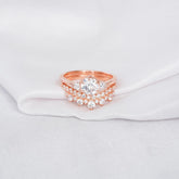 Moissanite Engagement Ring Set, Sterling Silver Bridal, Three Stone Wedding Band