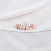 Art Deco Moissanite Engagement Ring Set, Sterling Silver Bridal