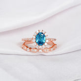 London Blue Topaz Engagement Ring Set, Moissanite Art Deco, Sterling Silver