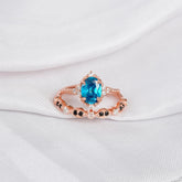 London Blue Topaz Engagement Ring Set, Black Onyx Sterling Silver Wedding Band