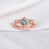 Aquamarine Engagement Ring Set: Moissanite Sterling Silver Art Deco Wedding Band