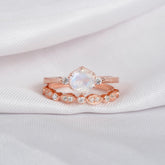 Moonstone Engagement Ring Set, Art Deco Moissanite Wedding Band, Sterling Silver