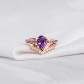 Amethyst Engagement Ring Set, Moissanite Chevron Band, Sterling Silver
