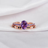 Amethyst Ring Set, Sterling Silver Art Deco Black Onyx Wedding Band