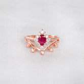 Ruby Engagement Ring Set, Sterling Silver Moissanite Leaf Wedding Band