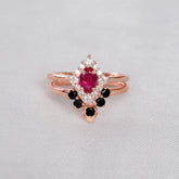 Ruby Ring Set: Sterling Silver, Black Onyx Wedding Band