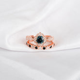 Alexandrite Ring Set: Sterling Silver, Black Onyx Wedding Band, Art Deco