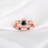 Alexandrite Engagement Ring Set: Sterling Silver Floral Halo, Sapphire Wedding Band