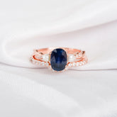 Blue Sapphire Ring Set, Sterling Silver, Pearl Accent, Moissanite Band