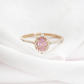Oval Morganite Engagement Ring, Sterling Silver Halo, Proposal Ring