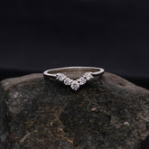 Moissanite Sterling Silver Wedding Band - Curved V Stacking Ring