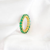 Emerald Eternity Band, 925 Sterling Silver, Round Cut, Anniversary Gift Ring