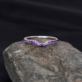 Amethyst Sterling Silver Wedding Band - Curved Stackable Ring