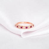 Ruby Moissanite Wedding Band, Sterling Silver Milgrain Ring