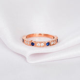 Blue Sapphire Wedding Band, Sterling Silver Moissanite Half Eternity Ring