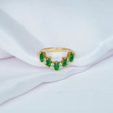 Emerald Sterling Silver Band Ring, Curved Moissanite Accent
