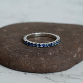 Sterling Silver Blue Sapphire Eternity Band, Stackable Anniversary Ring