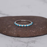 Turquoise Moissanite Eternity Band, 925 Sterling Silver Ring