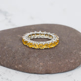 Citrine Full Eternity Band, 925 Sterling Silver Princess Cut Ring