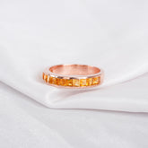 Citrine Half Eternity Band, 925 Sterling Silver Princess Cut Ring