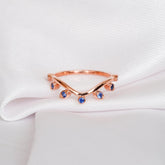 Blue Sapphire Leaf Ring, Sterling Silver Wedding Band