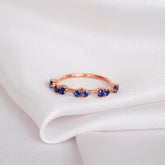 Blue Sapphire Ring, Sterling Silver Dainty Band, Anniversary Gift