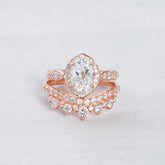 Moissanite Engagement Ring Set, Art Deco Bridal, 925 Sterling Silver