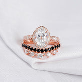 Moissanite Ring Set: Oval 2ct, Art Deco Bridal, Black Onyx Band