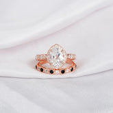 Art Deco Oval Moissanite Engagement Ring Set, Black Onyx Sterling Silver Wedding Band