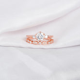 Art Deco Moissanite Engagement Ring Set, Sterling Silver Bridal Ring