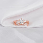Moissanite Engagement Ring Set, Sterling Silver Art Deco Bridal Ring