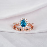 Blue Topaz Engagement Ring Set: Sterling Silver, Black Onyx Art Deco Band