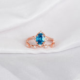 London Blue Topaz Engagement Ring Set, Moissanite Sterling Silver Wedding Band