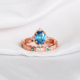 London Blue Topaz Engagement Ring Set, Emerald Sterling Silver Wedding Band