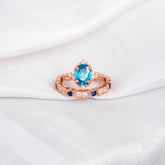 London Blue Topaz Engagement Ring Set, Blue Sapphire Wedding Band, Sterling Silver