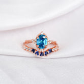 London Blue Topaz Sterling Silver Engagement Ring Set, Sapphire Chevron Band