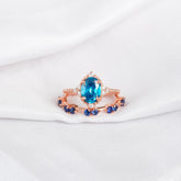 London Blue Topaz Engagement Ring Set, Sterling Silver Sapphire Wedding Band
