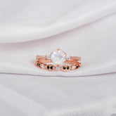 Moonstone Engagement Ring Set, Black Onyx Art Deco Band, Sterling Silver