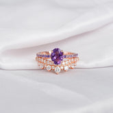 Amethyst Engagement Ring Set, Moissanite Crown Band, Sterling Silver