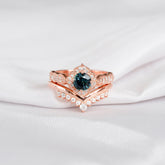 Alexandrite Engagement Ring Set, Sterling Silver Moissanite Wedding Band