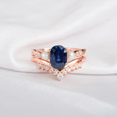 Blue Sapphire Sterling Silver Engagement Ring Set, Pearl Accent