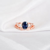 Art Deco Blue Sapphire Ring Set, Sterling Silver Pearl Accent Wedding Band